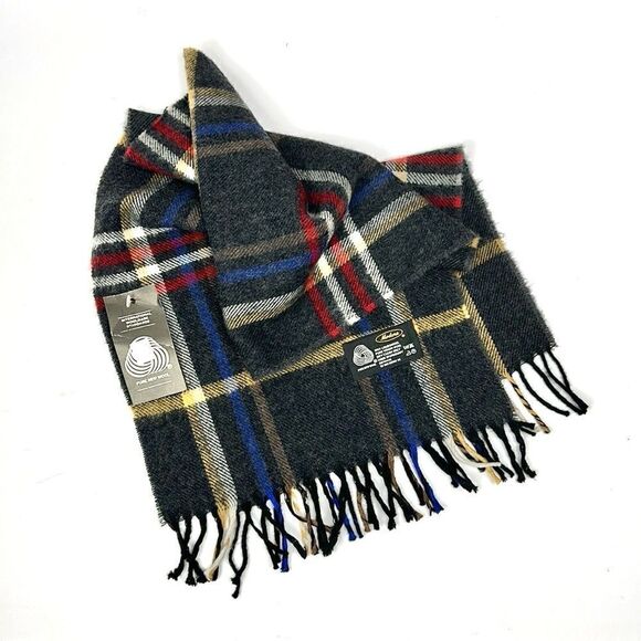 NWT Modena Virgin Wool Scarf Charcoal Gray Plaid made in Uruguay Men’s Women’s - Picture 4 of 8